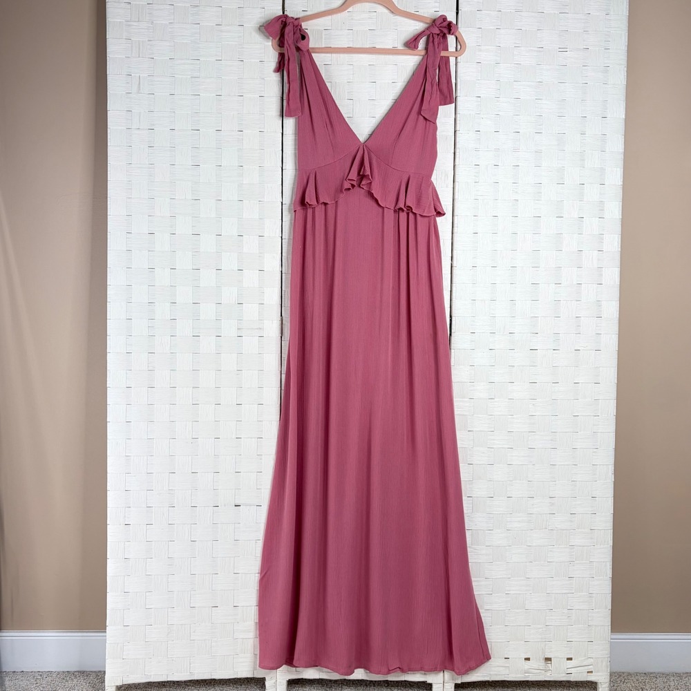 Forever 21 Maxi Sun Dress Babydoll Small Pink Tie Shoulder Ruffle Gauzey Beach